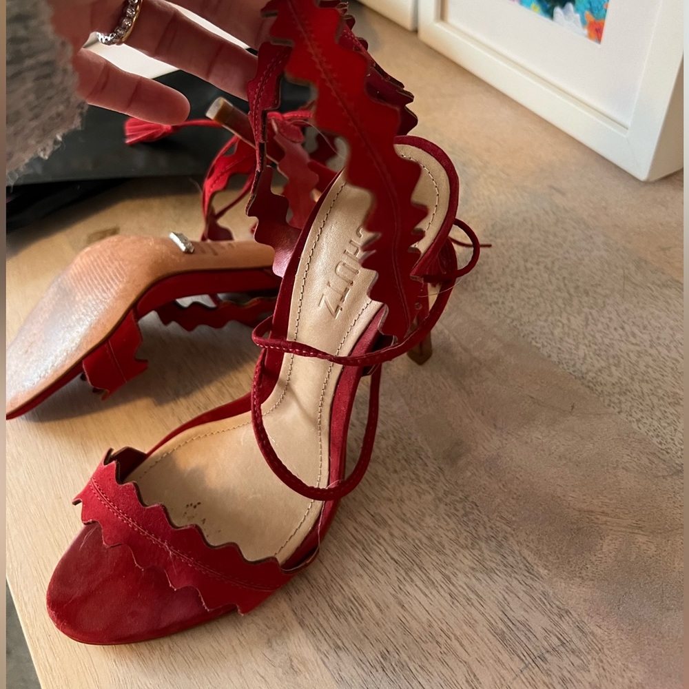 Schutz red wrap heels